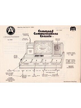 1976 Mego Star Trek Command Communications Console Instruction Sheet